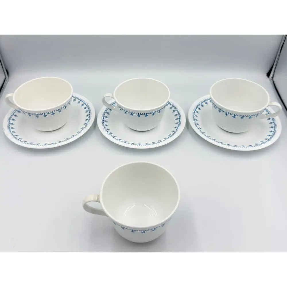 Vintage Snowflake Blue (Corelle) by CORNING - Flat Cup & Saucer 7pc Set